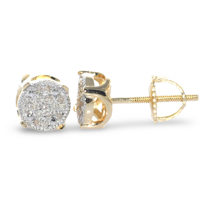 GOLD PLATED ROUND CLUSTER VVS MOISSANITE DIAMOND EARRINGS STUDS FOR MEN