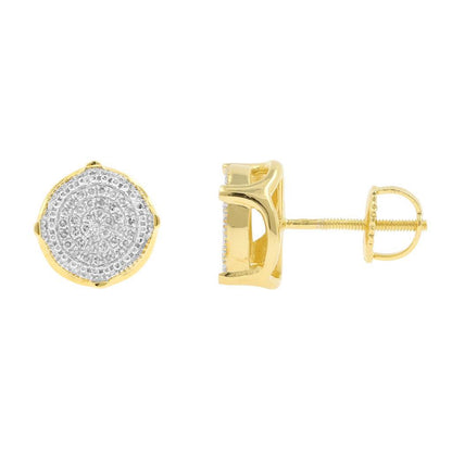 GOLD PLATED ROUND CLUSTER VVS MOISSANITE DIAMOND EARRINGS FOR MEN