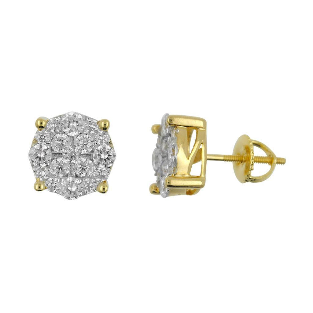 1 1/2CTW GOLD PLATED WITH REAL MOISSANITE DIAMONDS VVS FLOWER EARRING STUDS