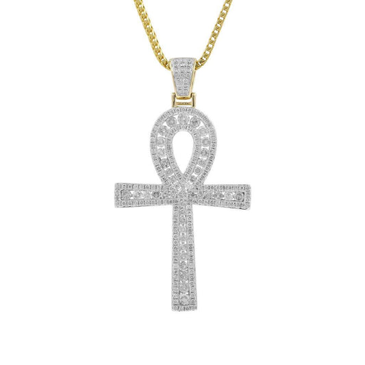 2 INCH ANCH CROSS HIP HOP PENDANT GOLD PLATED VVS MOISSANITE DIAMONDS