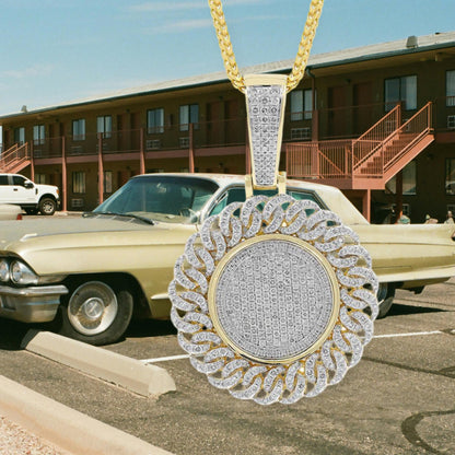 1.5 INCH CIRCLE HIP HOP ICED OUT CUSTOM PENDANT IN VVS MOISSANITE GOLD PLATED