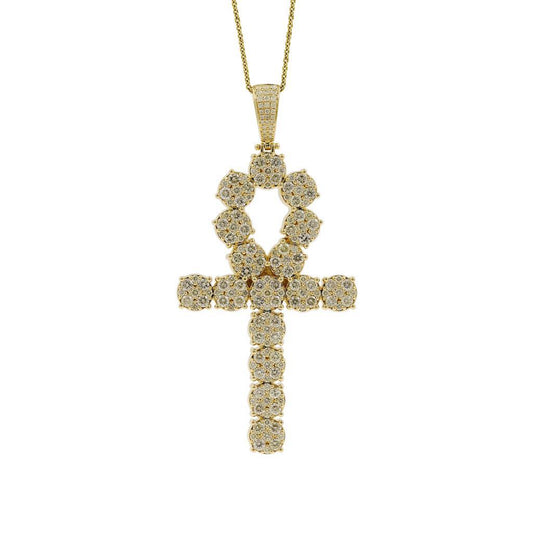 3 1/4CTW ANCH CROSS HIP HOP PENDANT GOLD PLATED VVS MOISSANITE DIAMONDS