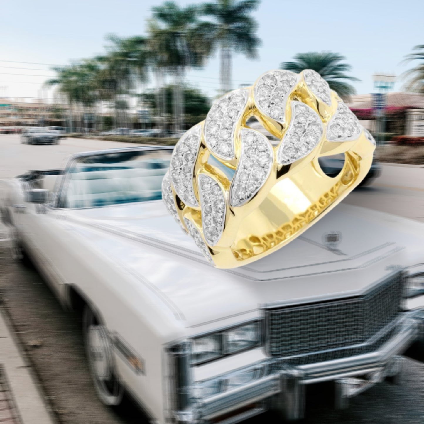 HIP HOP CUBAN CHAIN  ICED OUT REAL MOISSANITE RING GOLD PLATED