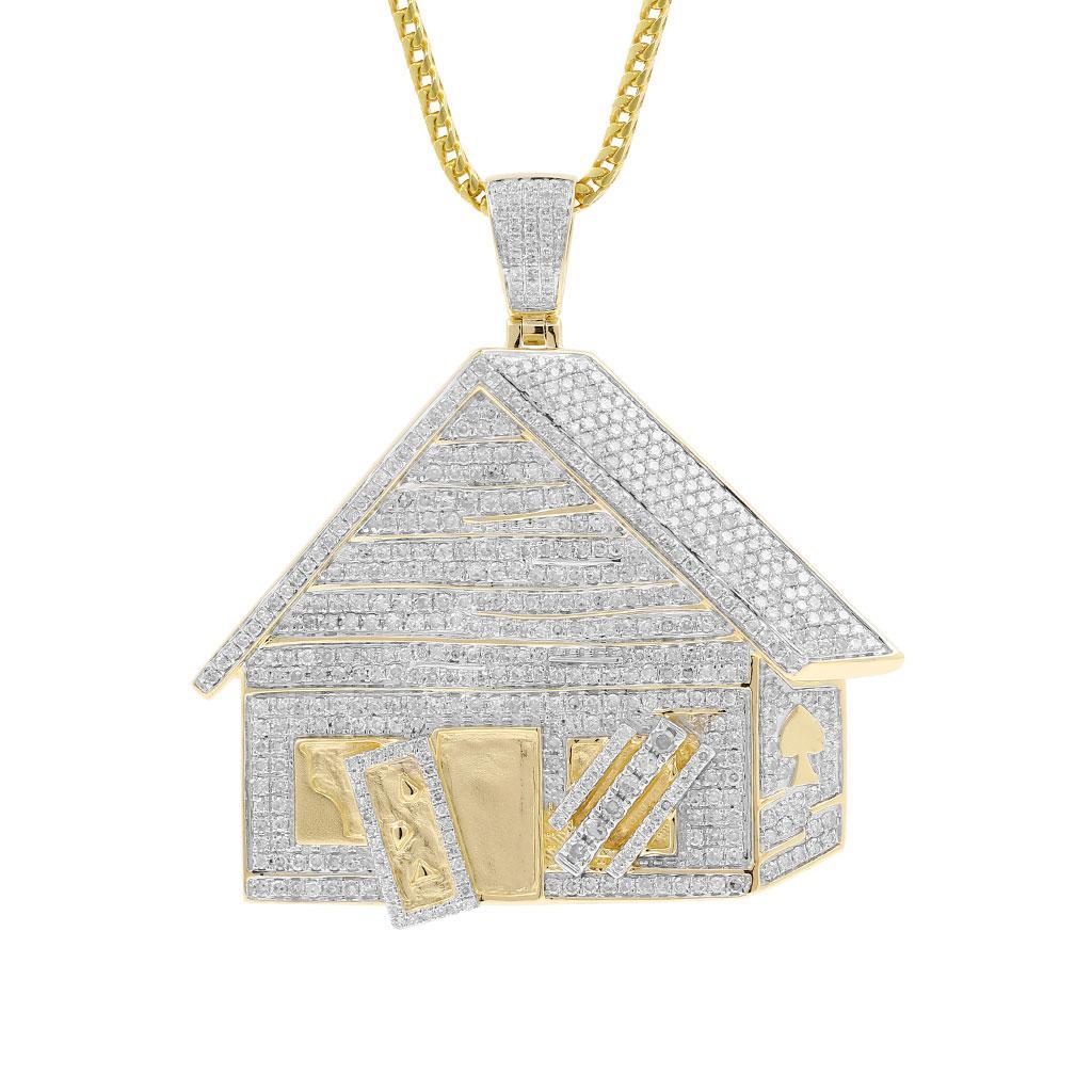 3D TRAP HOUSE FULLY ICED OUT MOISSANITE DIAMONDS BLING GOLD PLATED PENDANT