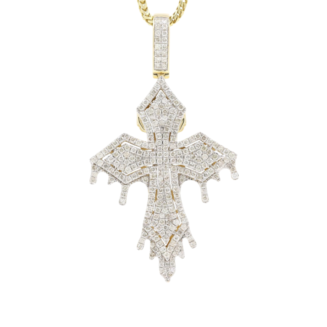 FULLY ICED VVS MOISSANITE DIAMONDS MELTING CROSS HIP HOP PENDANT