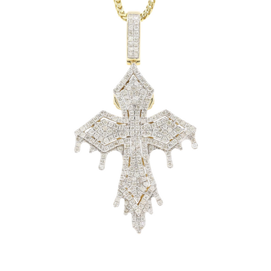 FULLY ICED VVS MOISSANITE DIAMONDS MELTING CROSS HIP HOP PENDANT