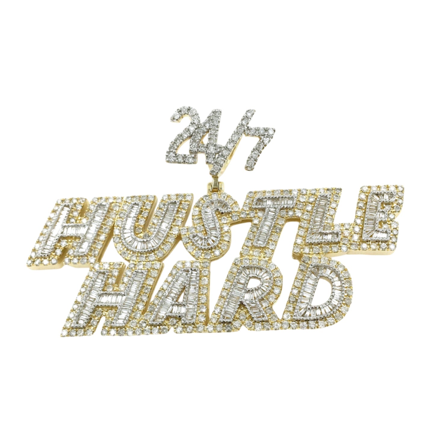 24/7 HUSTLE HARD - FULLY ICED OUT WITH MOISSANITE DIAMONDS AND BAGUETTES IN GOLD PLATED