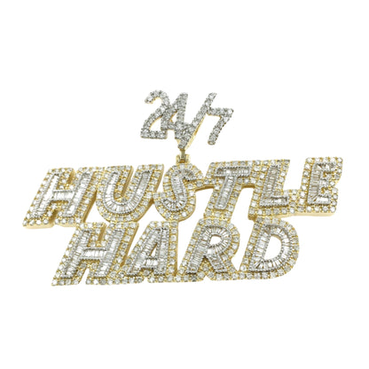 24/7 HUSTLE HARD - FULLY ICED OUT WITH MOISSANITE DIAMONDS AND BAGUETTES IN GOLD PLATED