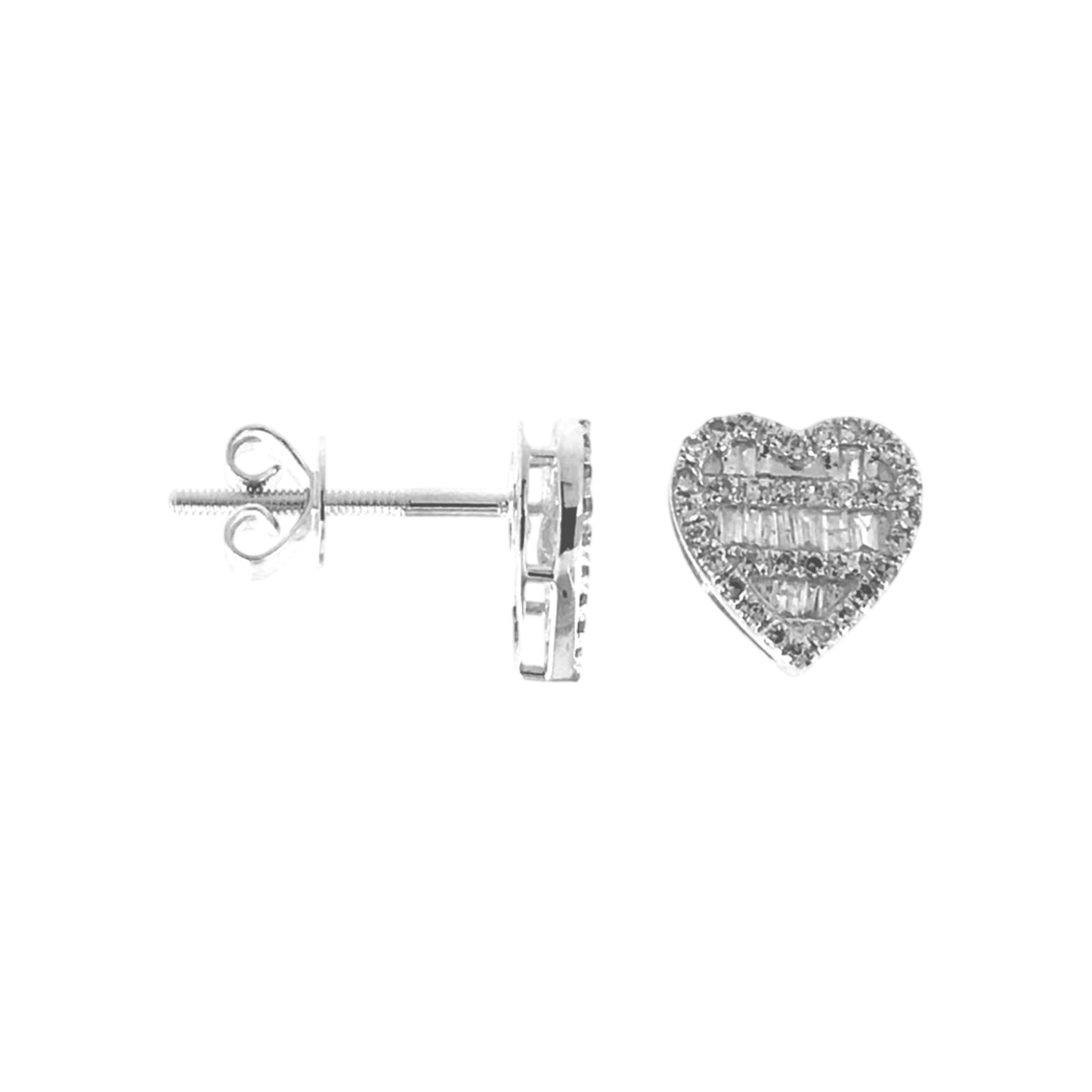 0.40CTW HEART EARRING STUDS WITH BAGUETTES MOISSANITE DIAMONDS VVS FOR MEN