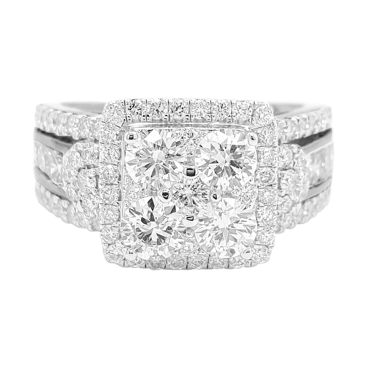 2CTW Iced Out Bridal Ring with F/VVS Real Moissanite Cluster Ring in 925 Sterling Silver