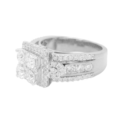 2CTW Iced Out Bridal Ring with F/VVS Real Moissanite Cluster Ring in 925 Sterling Silver