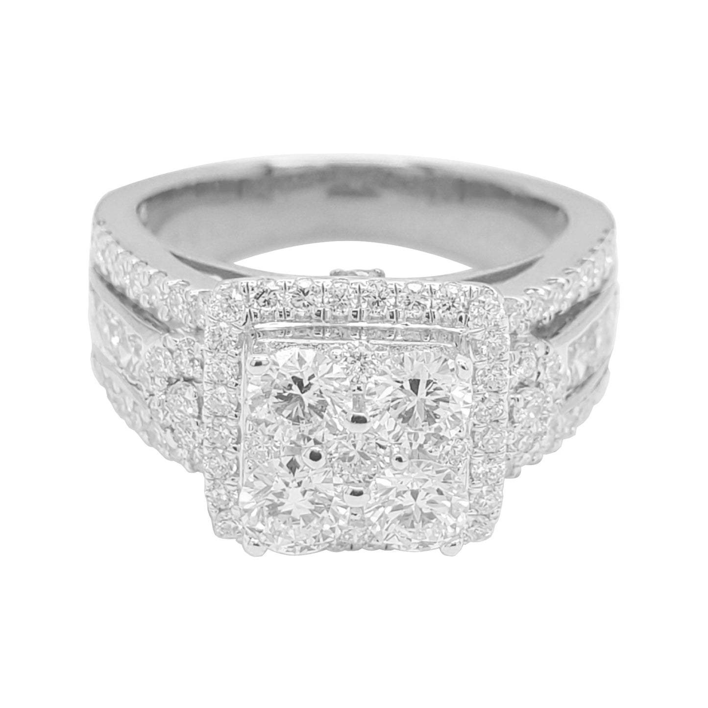 2CTW Iced Out Bridal Ring with F/VVS Real Moissanite Cluster Ring in 925 Sterling Silver