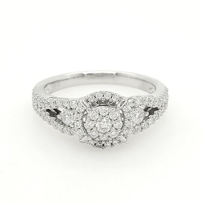 3/5CTW Round Cluster Iced Out Ring with F/VVS Real Moissanite in 925 Sterling Silver