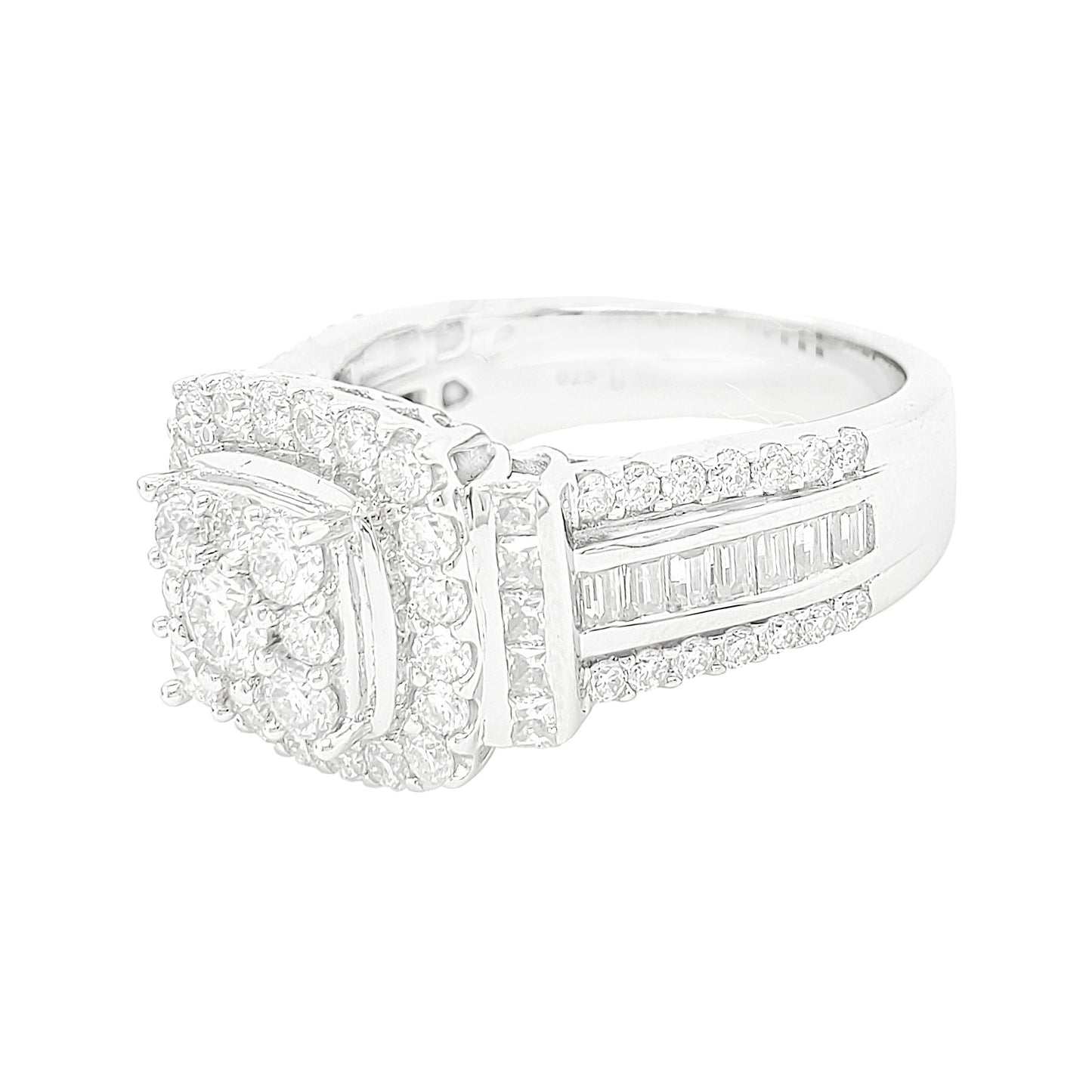 1 1/10CTW Iced Out Bridal Ring with F/VVS Real Moissanite Cluster Ring in 925 Sterling Silver