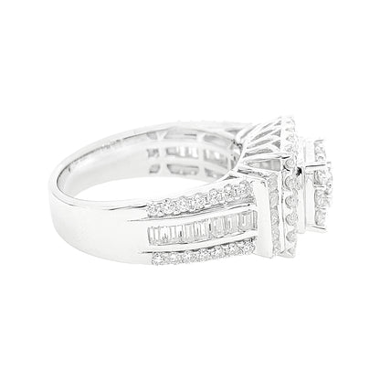 1 1/10CTW Iced Out Bridal Ring with F/VVS Real Moissanite Cluster Ring in 925 Sterling Silver