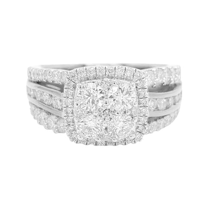 1 1/10CTW Iced Out Bridal Ring with F/VVS Real Moissanite Cluster Ring in 925 Sterling Silver