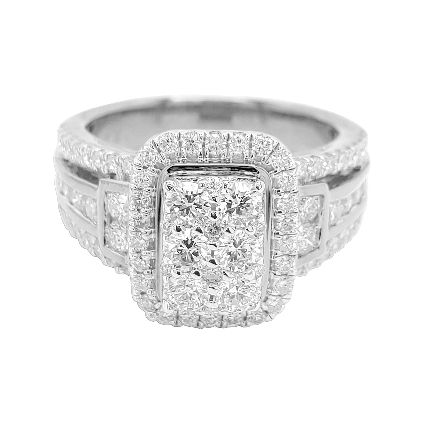 1 1/2CTW Iced Out Bridal Ring with F/VVS Real Moissanite Cluster Ring in 925 Sterling Silver