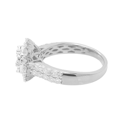 1CTW Iced Out Bridal Ring with F/VVS Real Moissanite Cluster Ring in 925 Sterling Silver