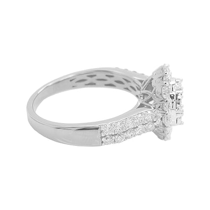 1CTW Iced Out Bridal Ring with F/VVS Real Moissanite Cluster Ring in 925 Sterling Silver