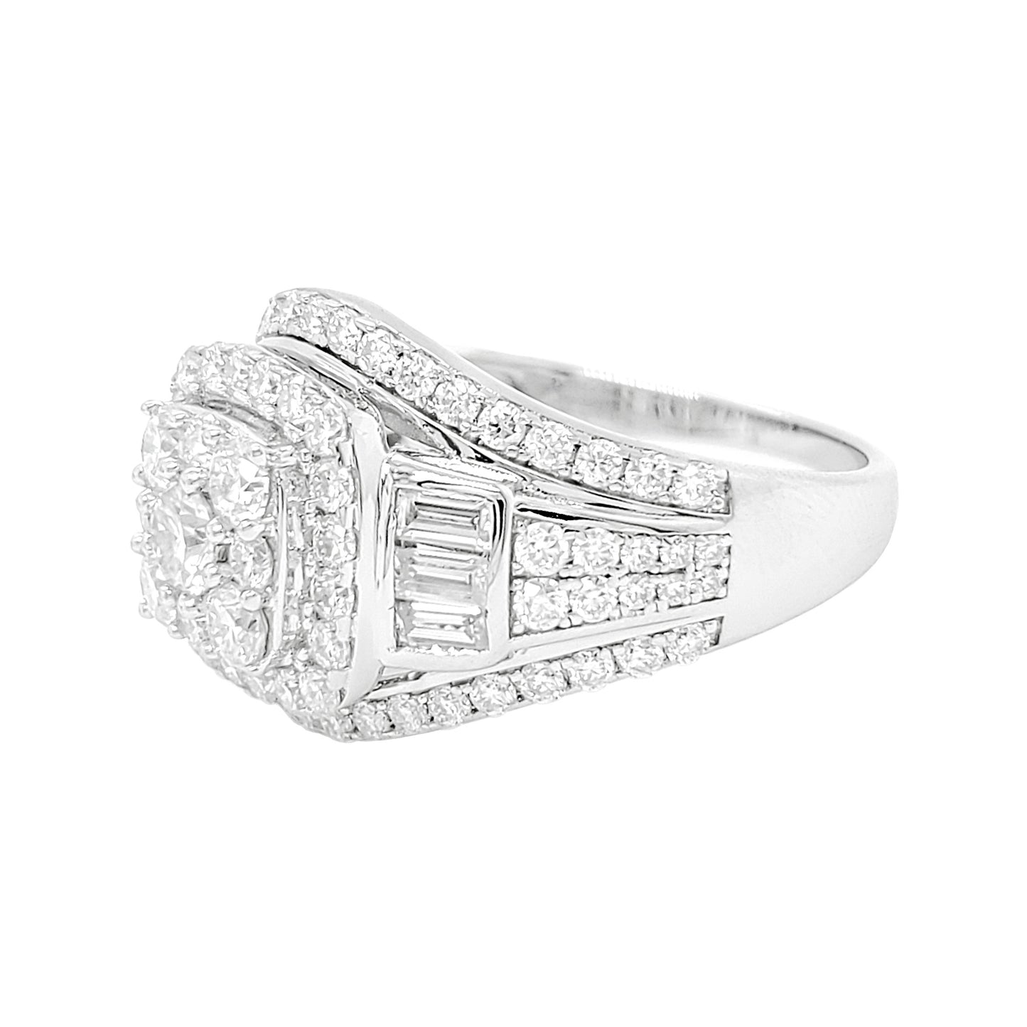 2.0 CTW Iced Out Bridal Ring with F/VVS Real Moissanite Cluster Ring in 925 Sterling Silver