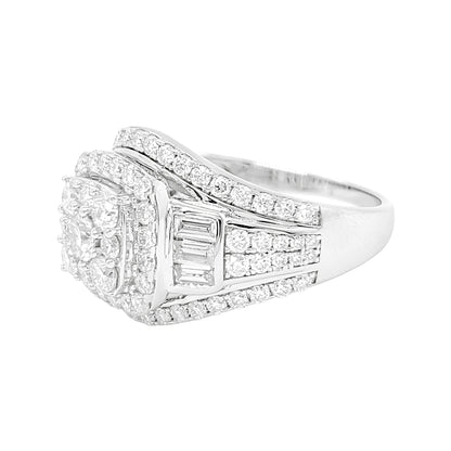 2.0 CTW Iced Out Bridal Ring with F/VVS Real Moissanite Cluster Ring in 925 Sterling Silver