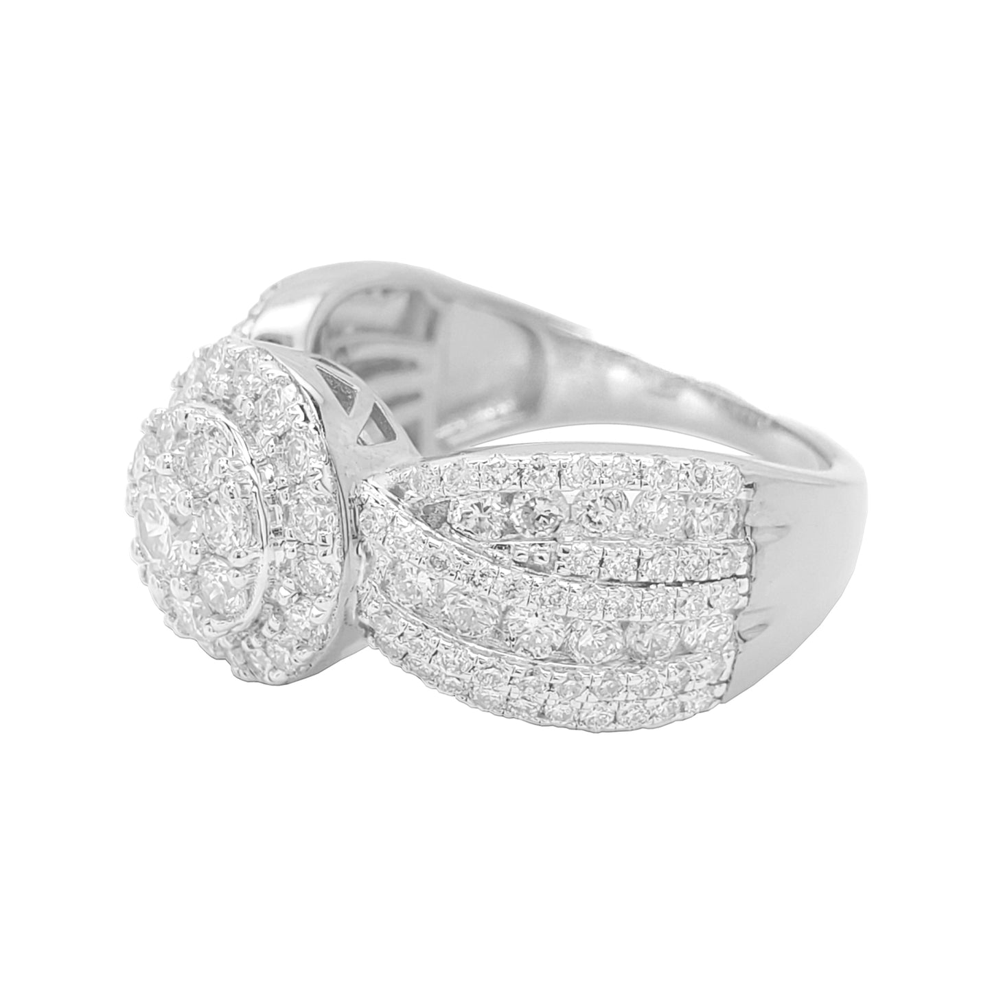 2CTW Round Cluster Iced Out Engagement Ring with F/VVS Real Moissanite in 925 Sterling Silver