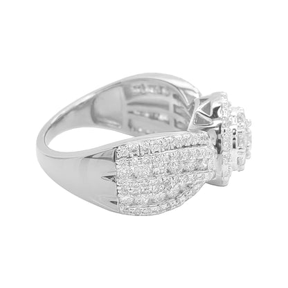 2CTW Round Cluster Iced Out Engagement Ring with F/VVS Real Moissanite in 925 Sterling Silver