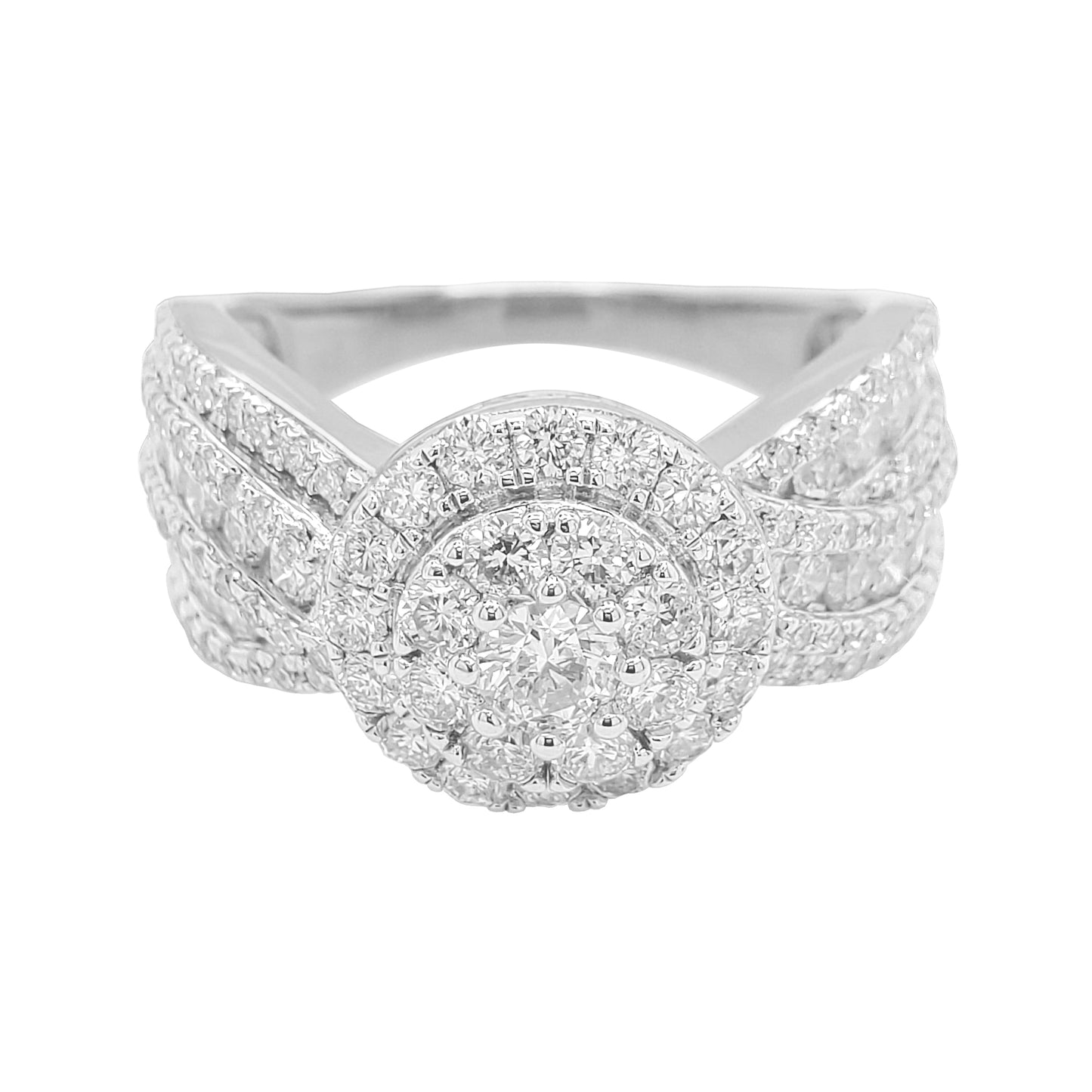 2CTW Round Cluster Iced Out Engagement Ring with F/VVS Real Moissanite in 925 Sterling Silver