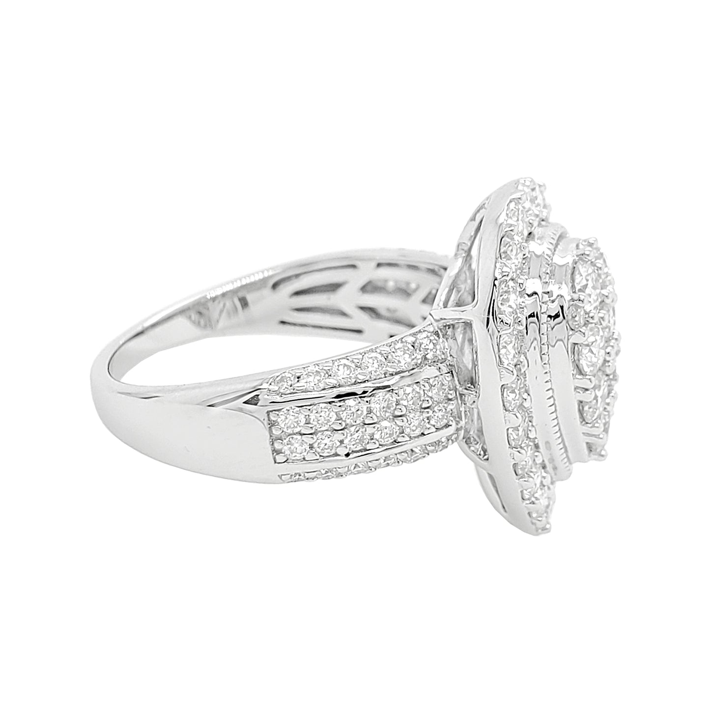 1 1/2CTW Iced Out Bridal Ring with F/VVS Real Moissanite Cluster Ring in 925 Sterling Silver