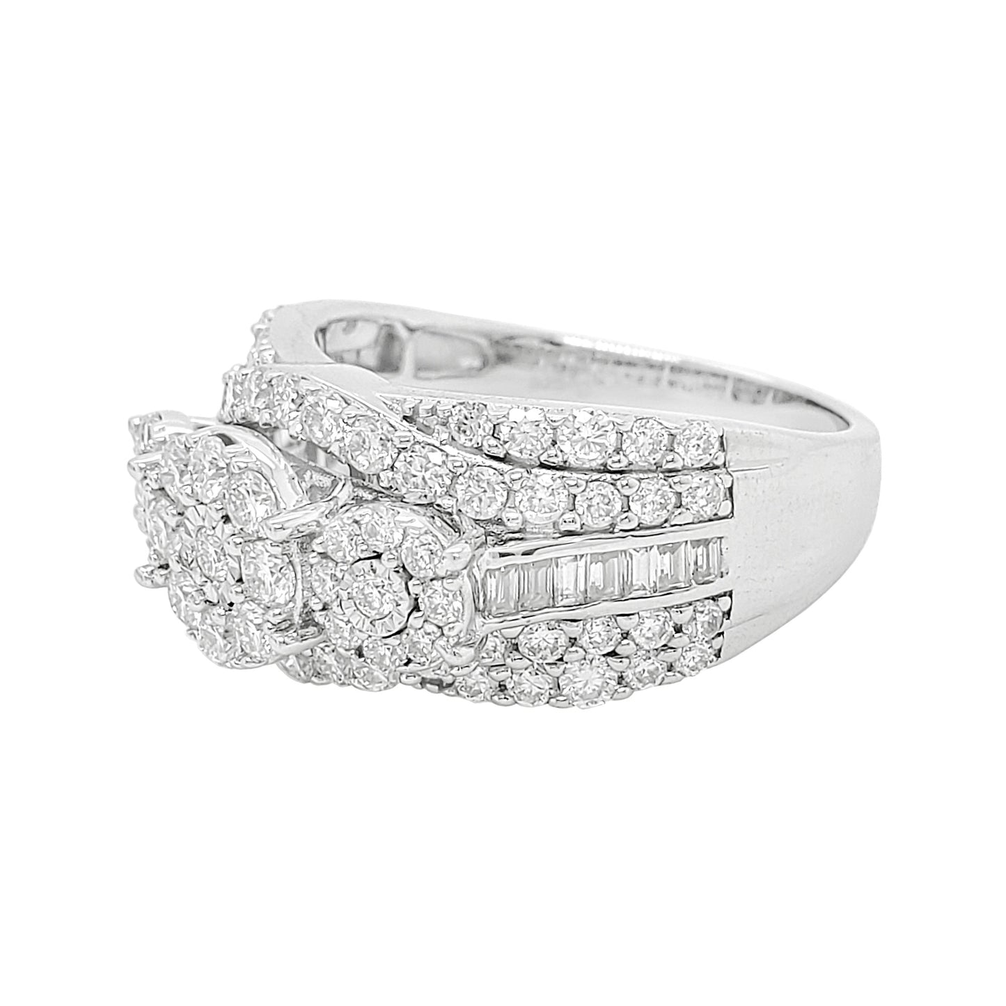 1 3/4 CTW Iced Out Bridal Ring with F/VVS Real Moissanite Cluster Ring in 925 Sterling Silver