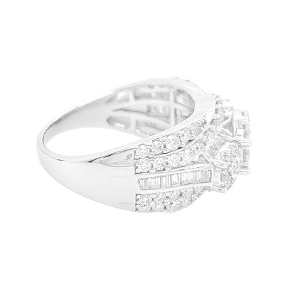 1 3/4 CTW Iced Out Bridal Ring with F/VVS Real Moissanite Cluster Ring in 925 Sterling Silver