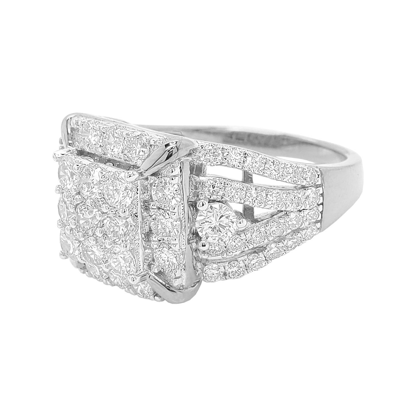 2CTW Iced Out Bridal Ring with F/VVS Real Moissanite Cluster Ring in 925 Sterling Silver