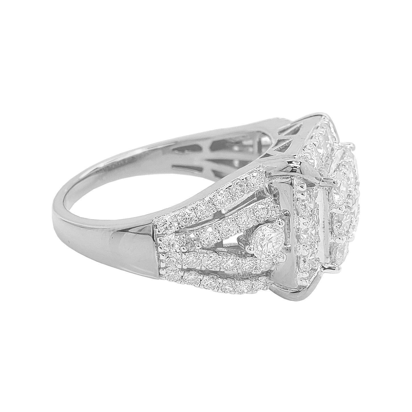 2CTW Iced Out Bridal Ring with F/VVS Real Moissanite Cluster Ring in 925 Sterling Silver