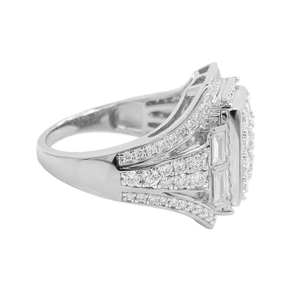 1 3/4CTW Iced Out Bridal Ring with F/VVS Real Moissanite Cluster Ring in 925 Sterling Silver