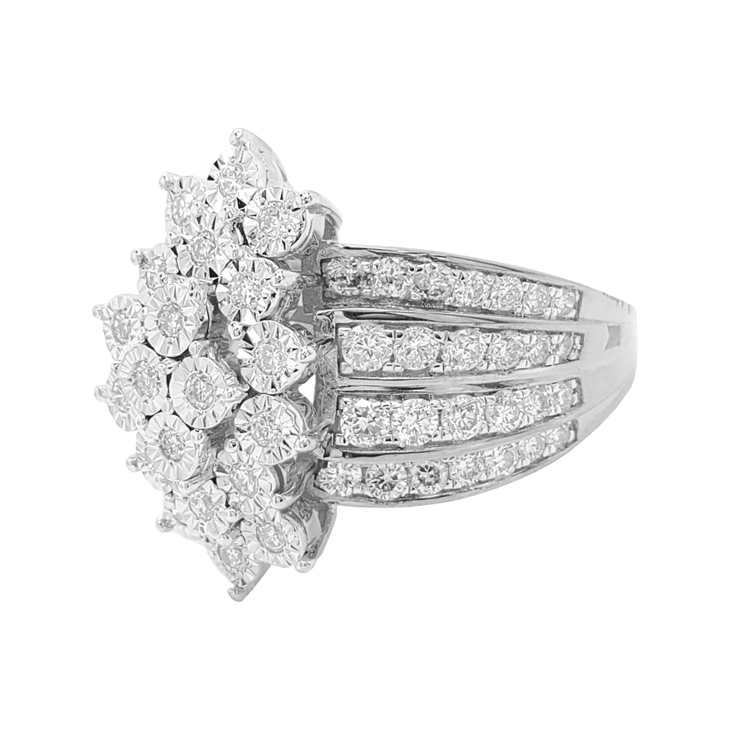 1 1/4CTW Iced Out Bridal Ring with F/VVS Real Moissanite Cluster Ring in 925 Sterling Silver