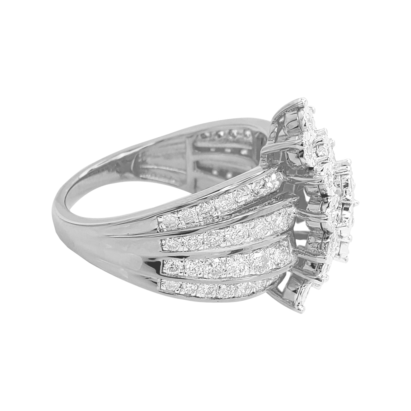 1 1/4CTW Iced Out Bridal Ring with F/VVS Real Moissanite Cluster Ring in 925 Sterling Silver