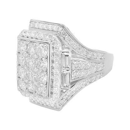 3CTW Iced Out Bridal Ring with F/VVS Real Moissanite Cluster Ring in 925 Sterling Silver