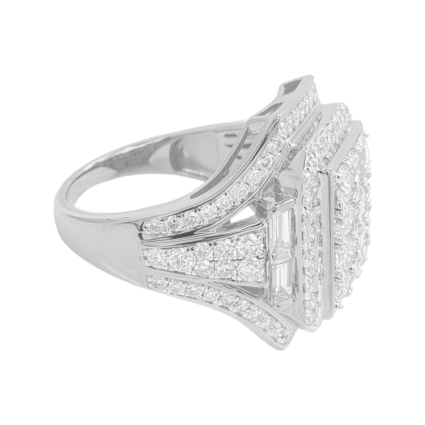 3CTW Iced Out Bridal Ring with F/VVS Real Moissanite Cluster Ring in 925 Sterling Silver