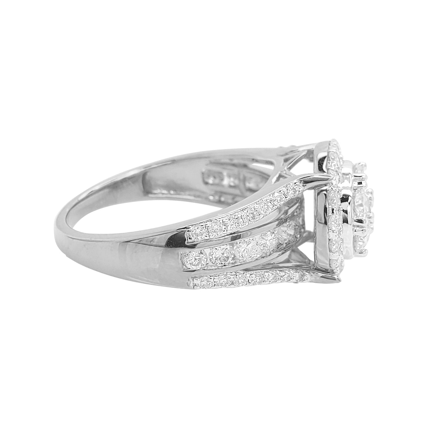 2.0 CTW Iced Out Bridal Ring with F/VVS Real Moissanite Cluster Ring in 925 Sterling Silver