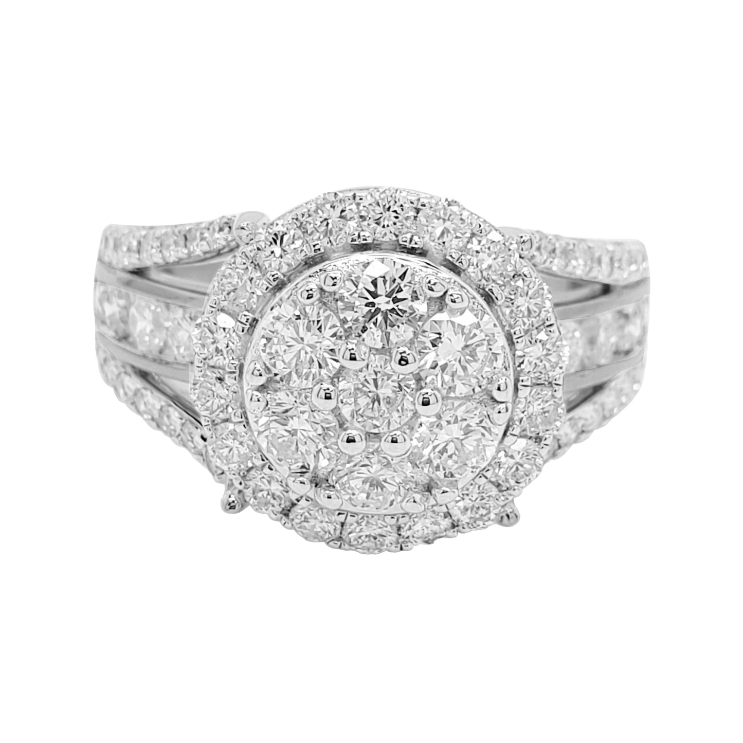 2.0 CTW Iced Out Bridal Ring with F/VVS Real Moissanite Cluster Ring in 925 Sterling Silver