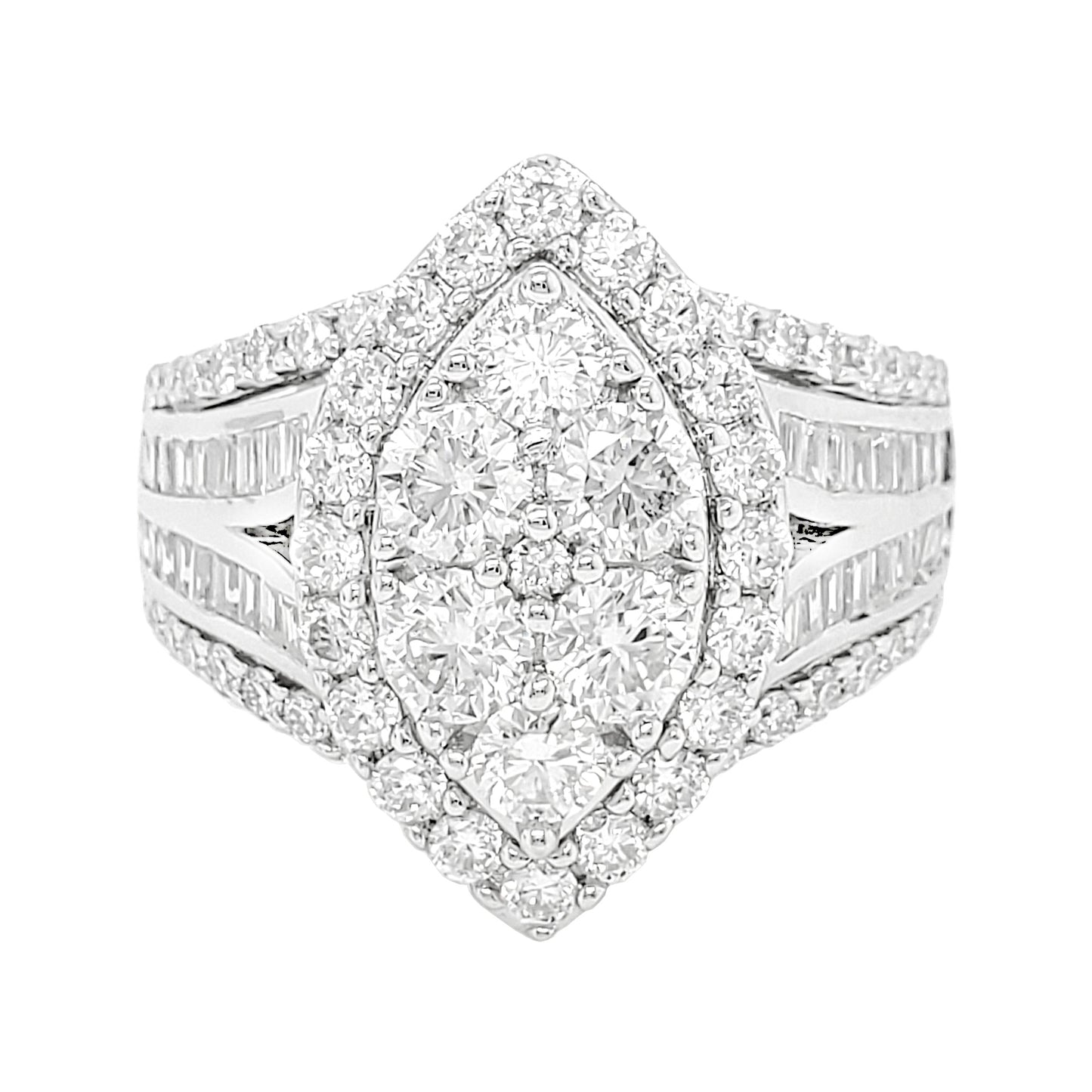 2 1/5 CTW Iced Out Bridal Ring with F/VVS Real Moissanite Cluster Ring in 925 Sterling Silver