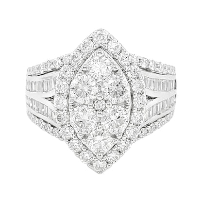 2 1/5 CTW Iced Out Bridal Ring with F/VVS Real Moissanite Cluster Ring in 925 Sterling Silver