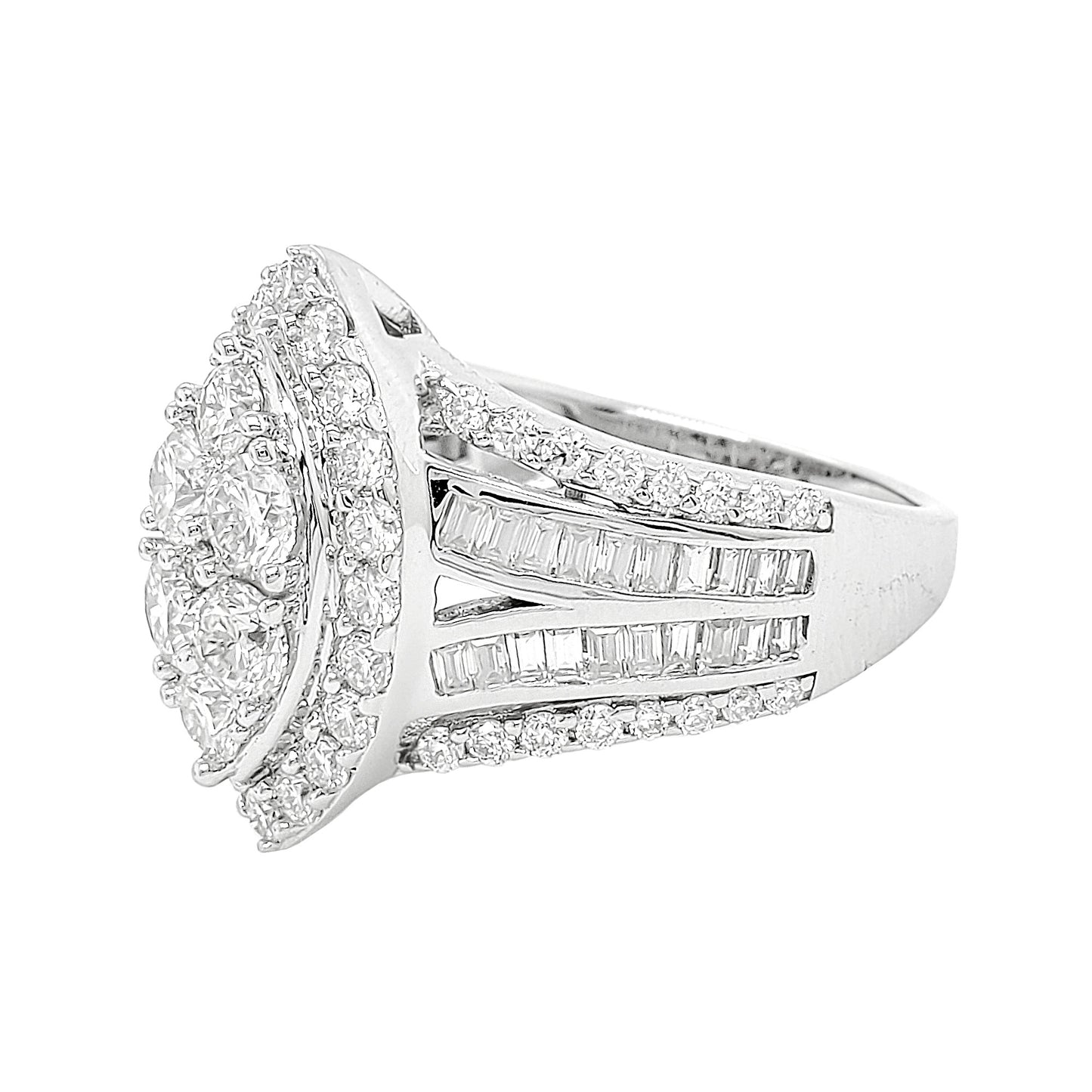 2 1/5 CTW Iced Out Bridal Ring with F/VVS Real Moissanite Cluster Ring in 925 Sterling Silver