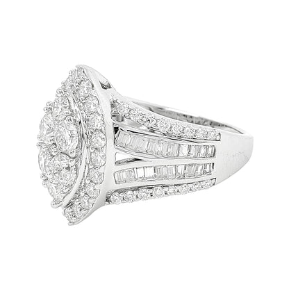 2 1/5 CTW Iced Out Bridal Ring with F/VVS Real Moissanite Cluster Ring in 925 Sterling Silver