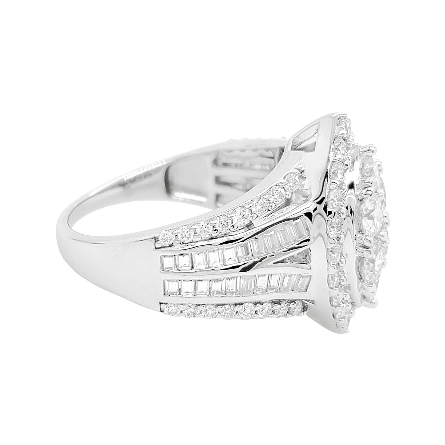 2 1/5 CTW Iced Out Bridal Ring with F/VVS Real Moissanite Cluster Ring in 925 Sterling Silver