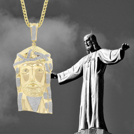 GOLD PLATED JESUS FACE HIP HOP PENDANT WITH VVS MOISSANITE DIAMONDS